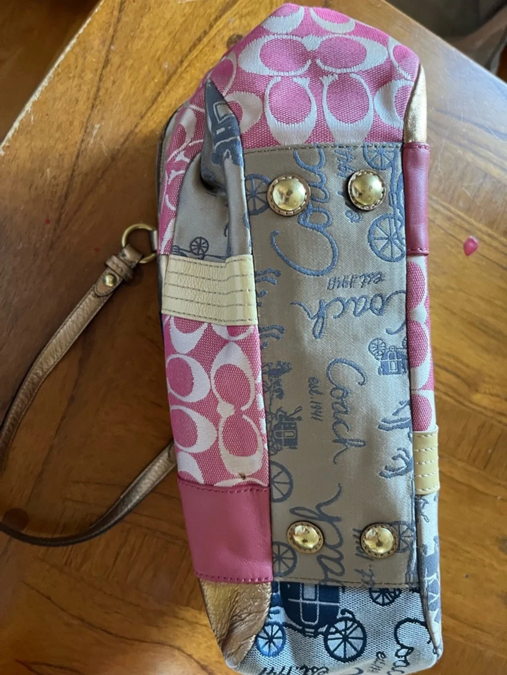 Coach Patchwork Shoulder Bag in Pink, Blue and Gold Metallic - Picture 3 of 9